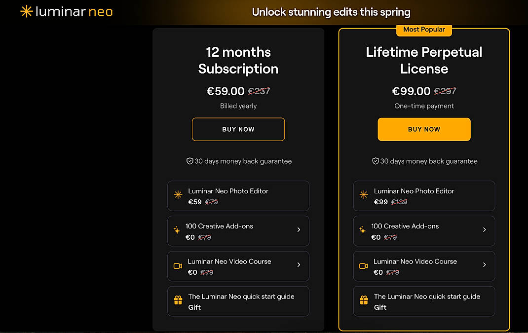 Pricing screenshot