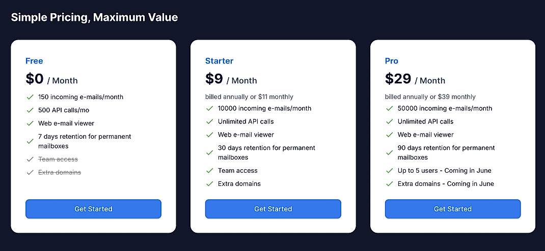 Pricing screenshot