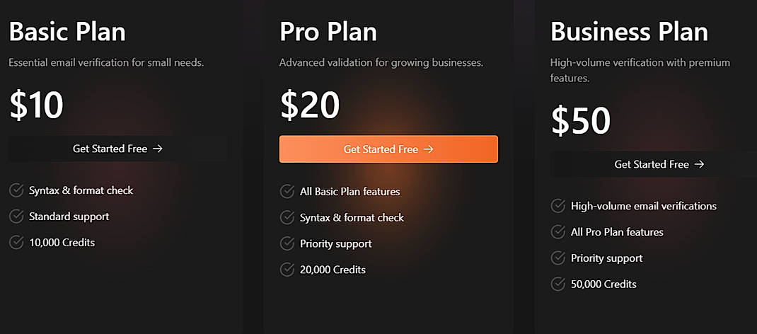 Pricing screenshot