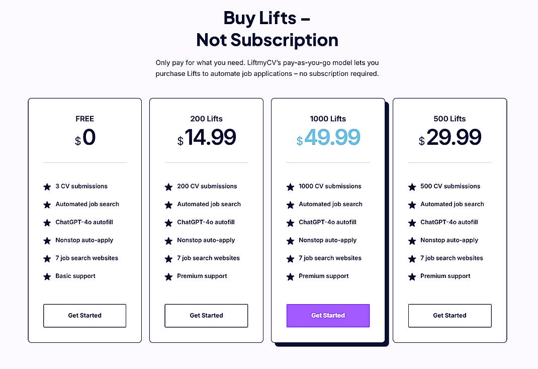 Pricing screenshot