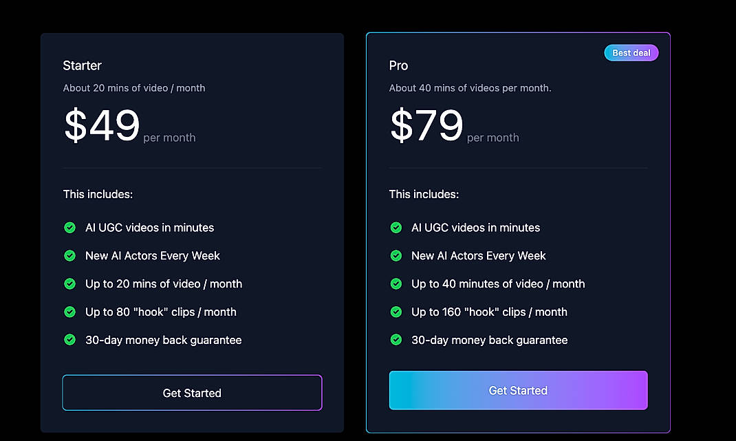 Pricing screenshot
