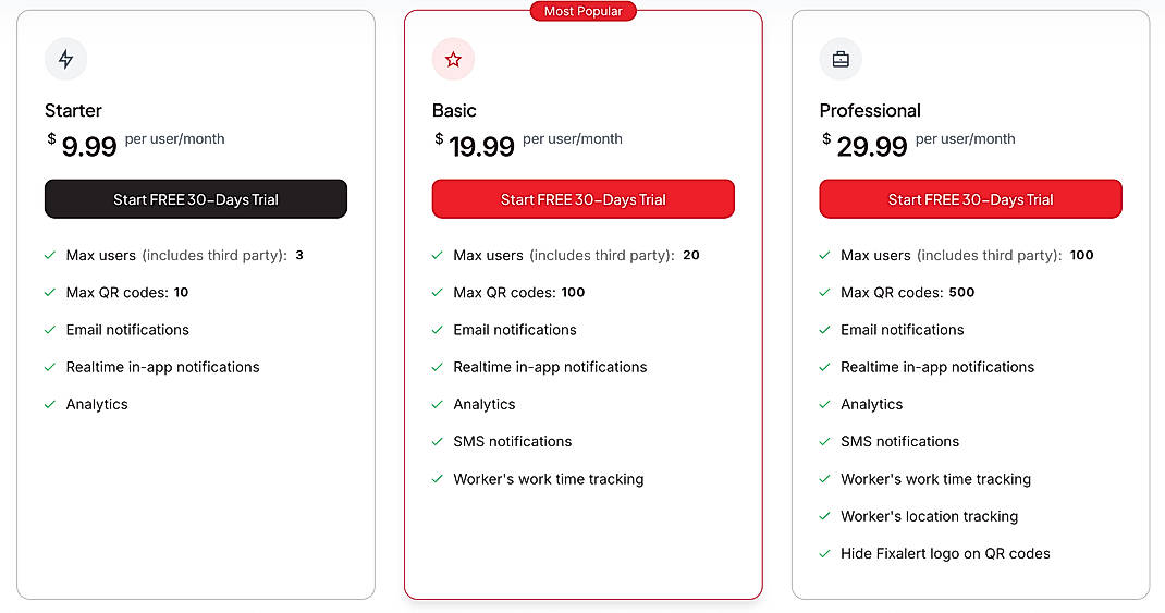 Pricing screenshot