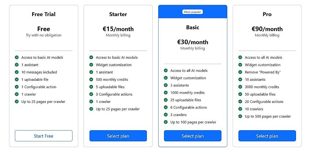 Pricing screenshot