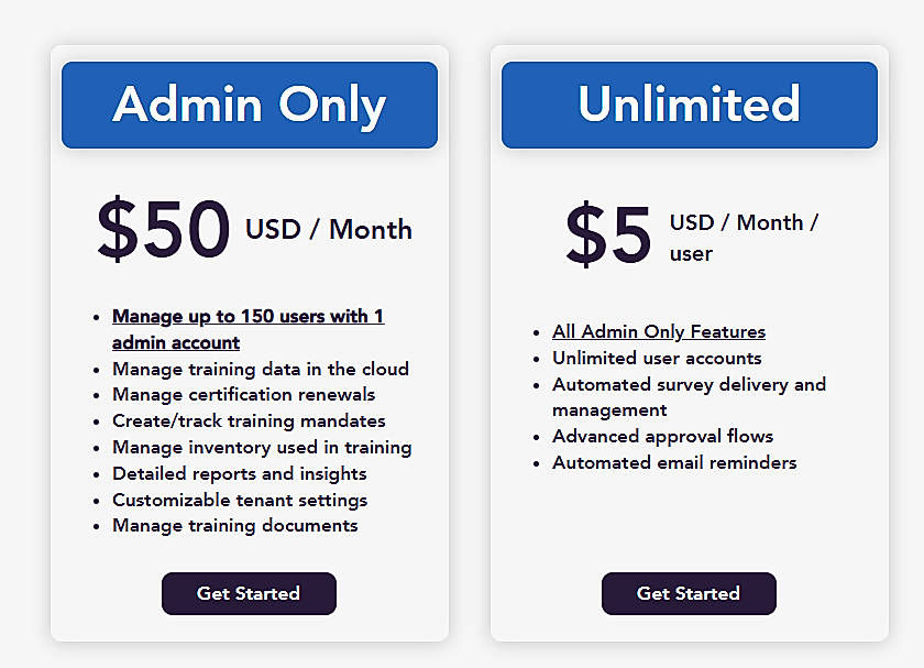 Pricing screenshot