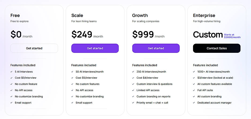 Pricing screenshot