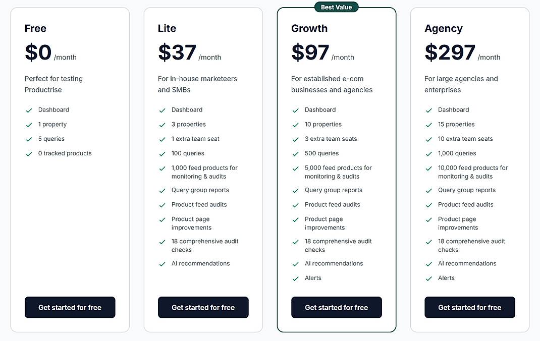 Pricing screenshot