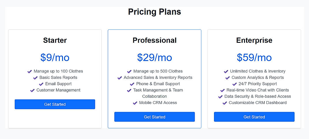 Pricing screenshot