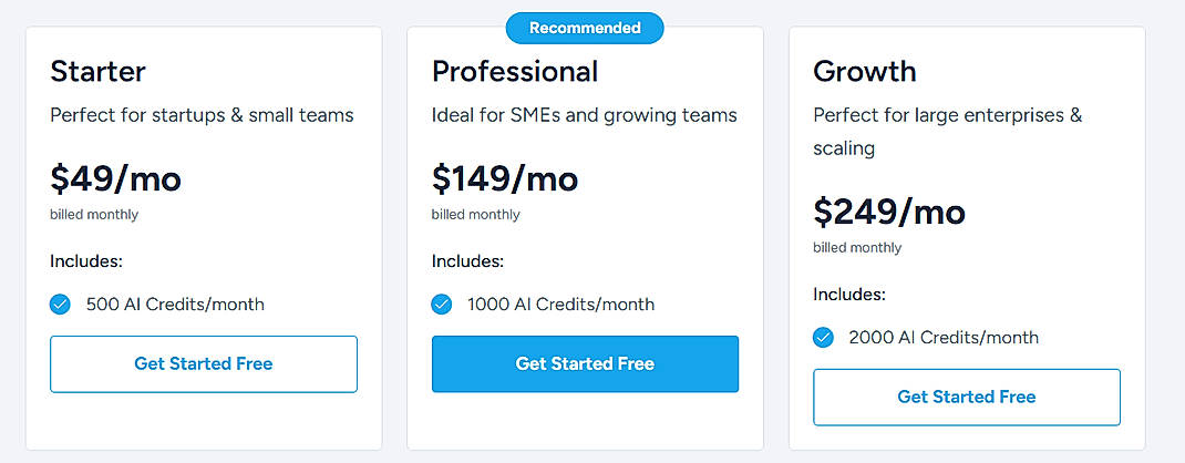 Pricing screenshot