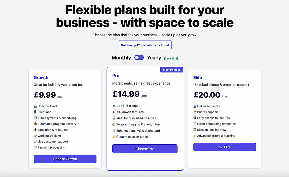 Pricing screenshot