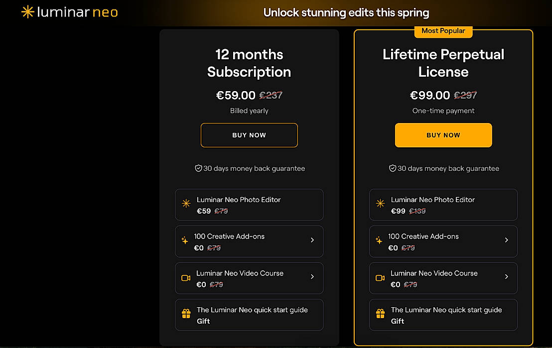 Pricing screenshot
