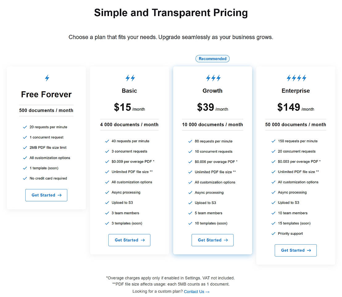Pricing screenshot