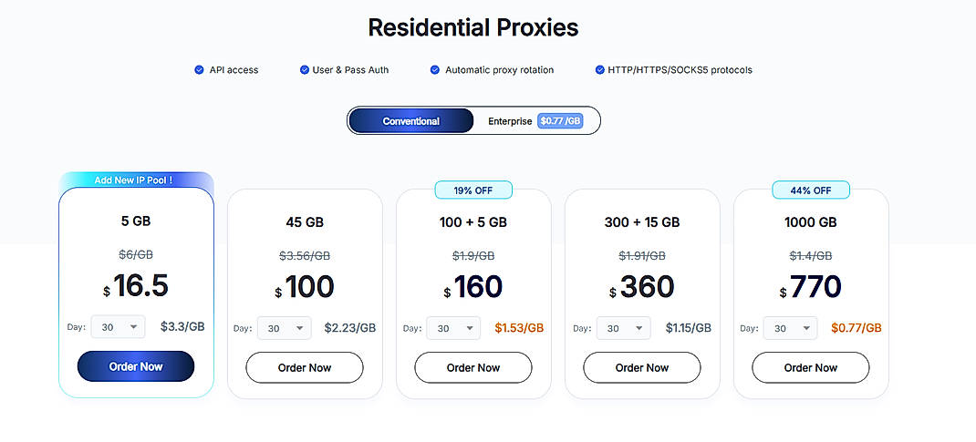 Pricing screenshot