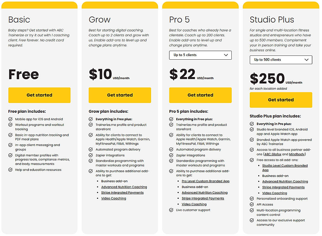 Pricing screenshot