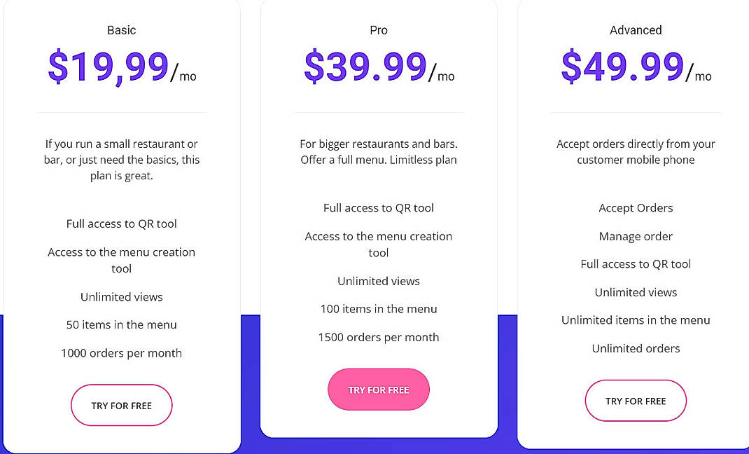 Pricing screenshot