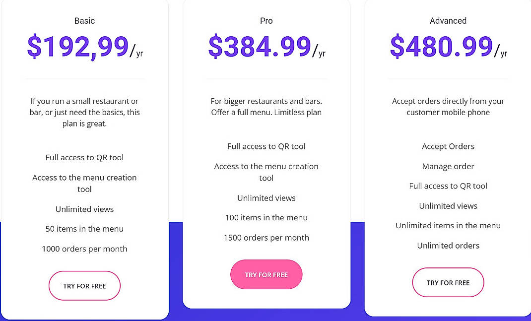 Pricing screenshot