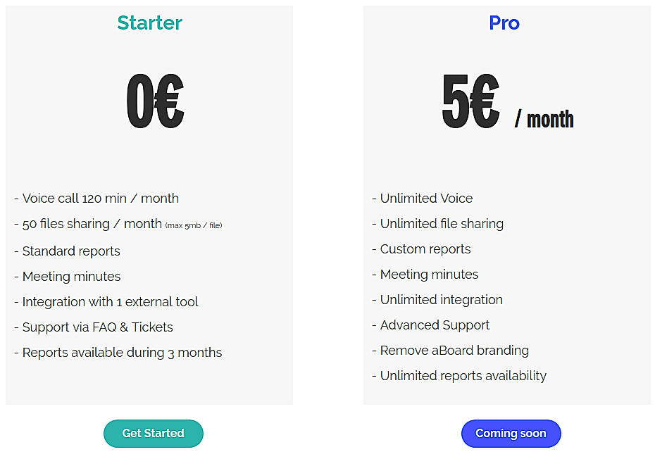 Pricing screenshot