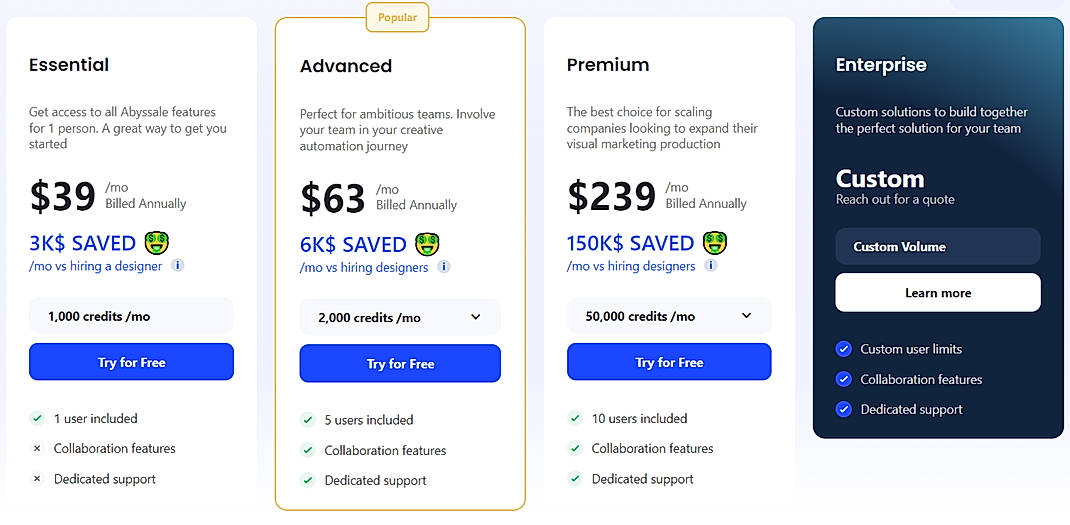 Pricing screenshot