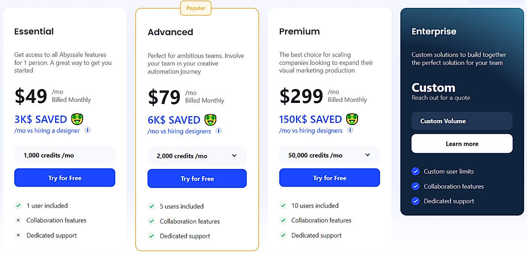 Pricing screenshot