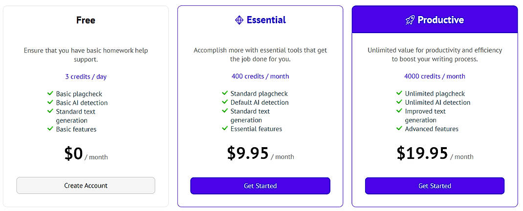 Pricing screenshot
