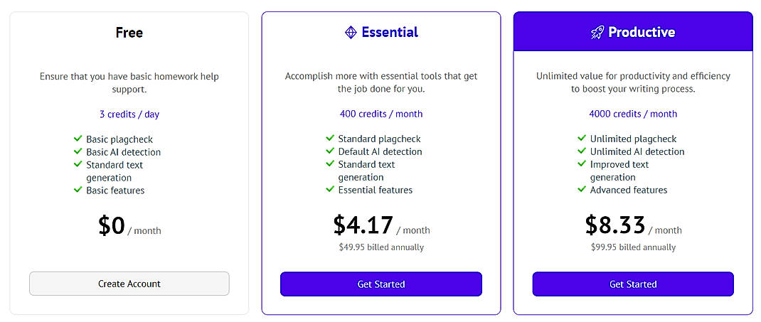 Pricing screenshot