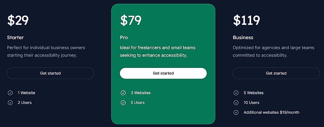 Pricing screenshot