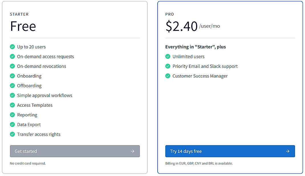 Pricing screenshot