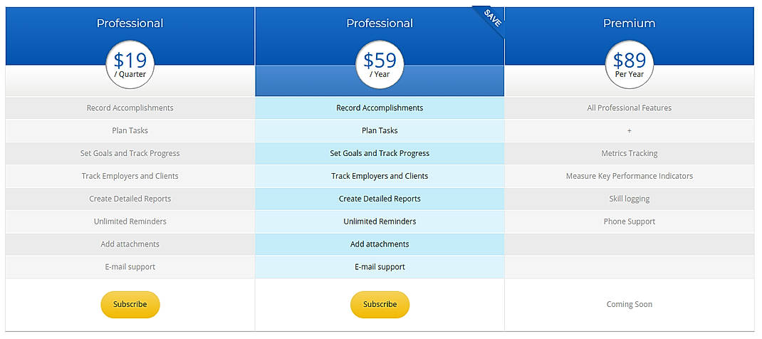 Pricing screenshot
