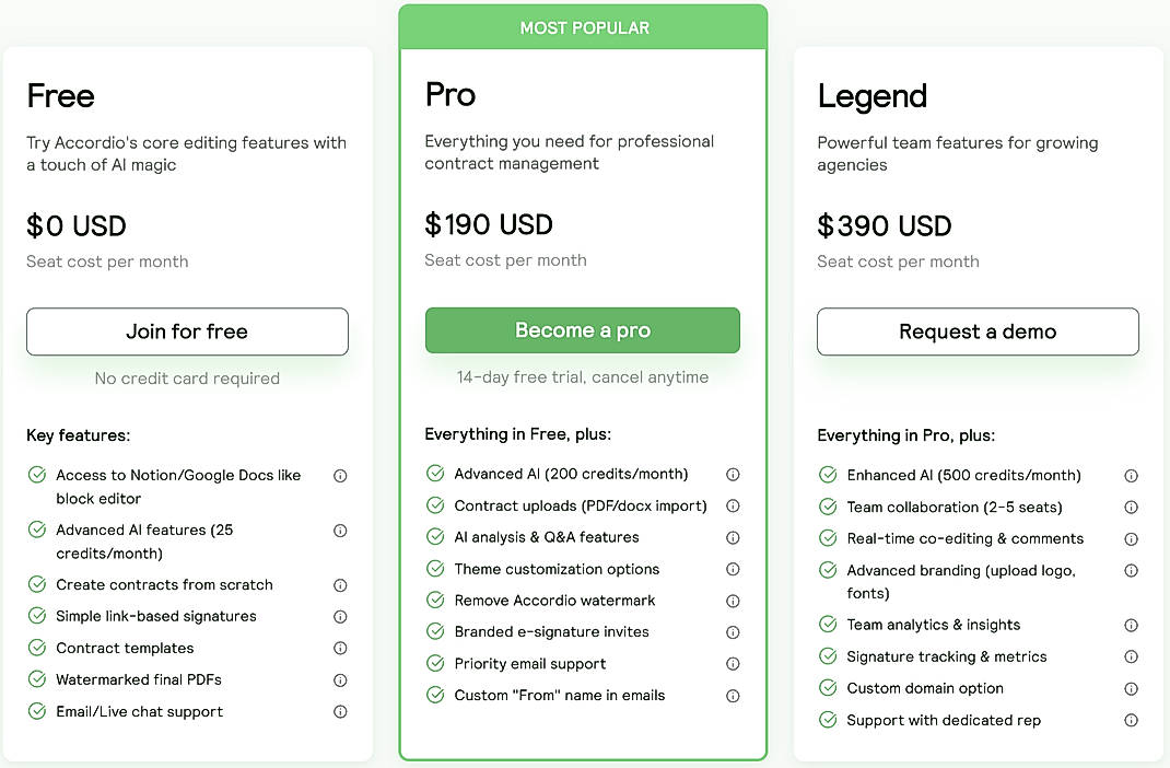 Pricing screenshot