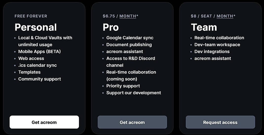 Pricing screenshot