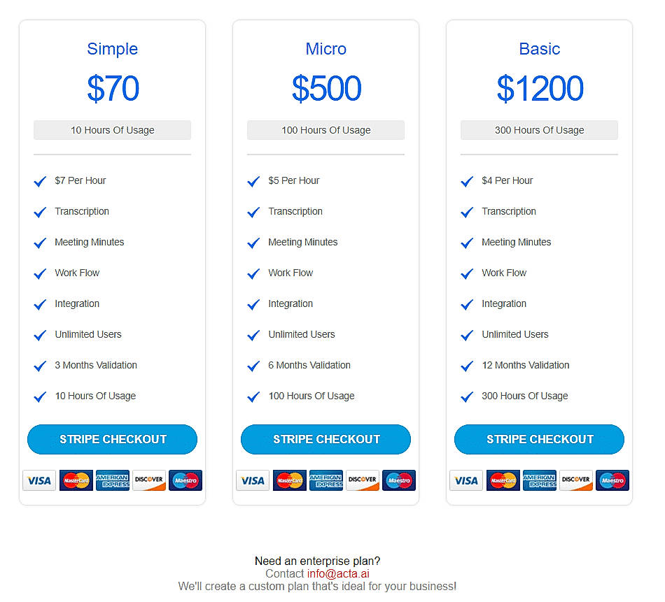 Pricing screenshot