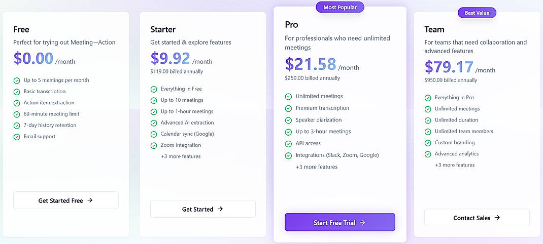 Pricing screenshot