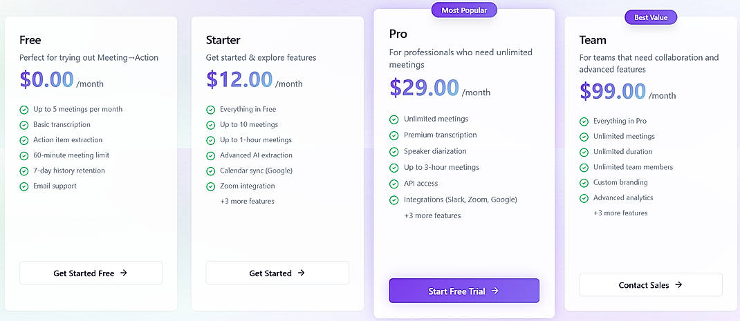 Pricing screenshot