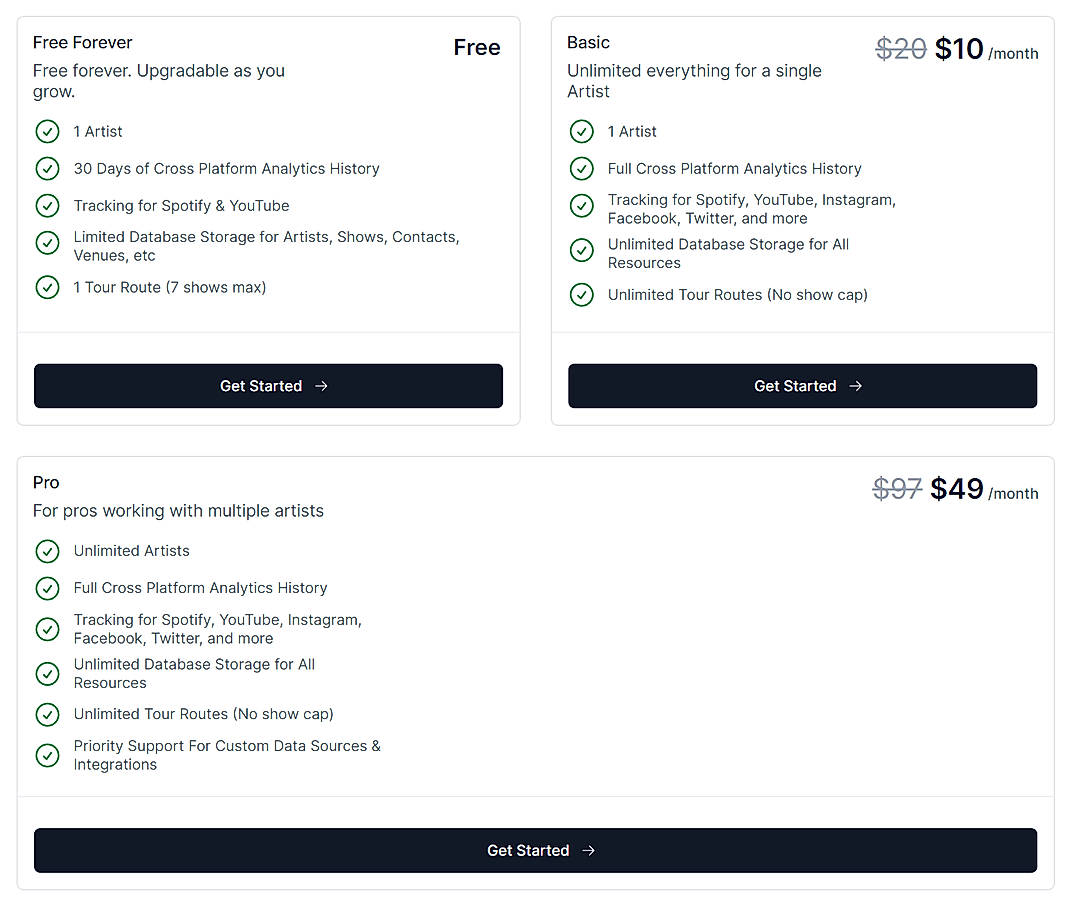 Pricing screenshot