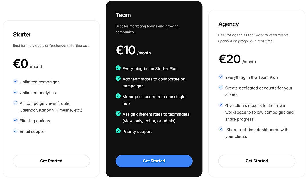 Pricing screenshot