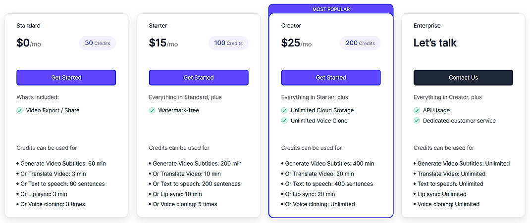 Pricing screenshot