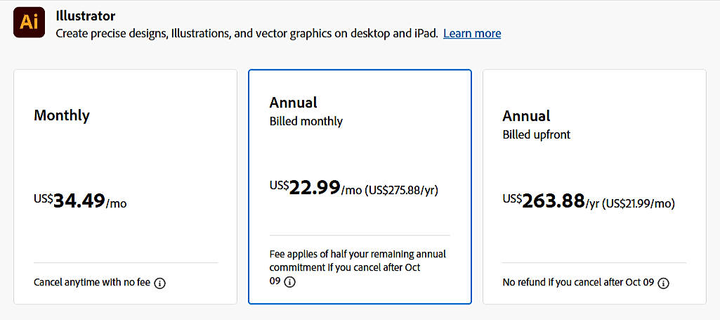 Pricing screenshot