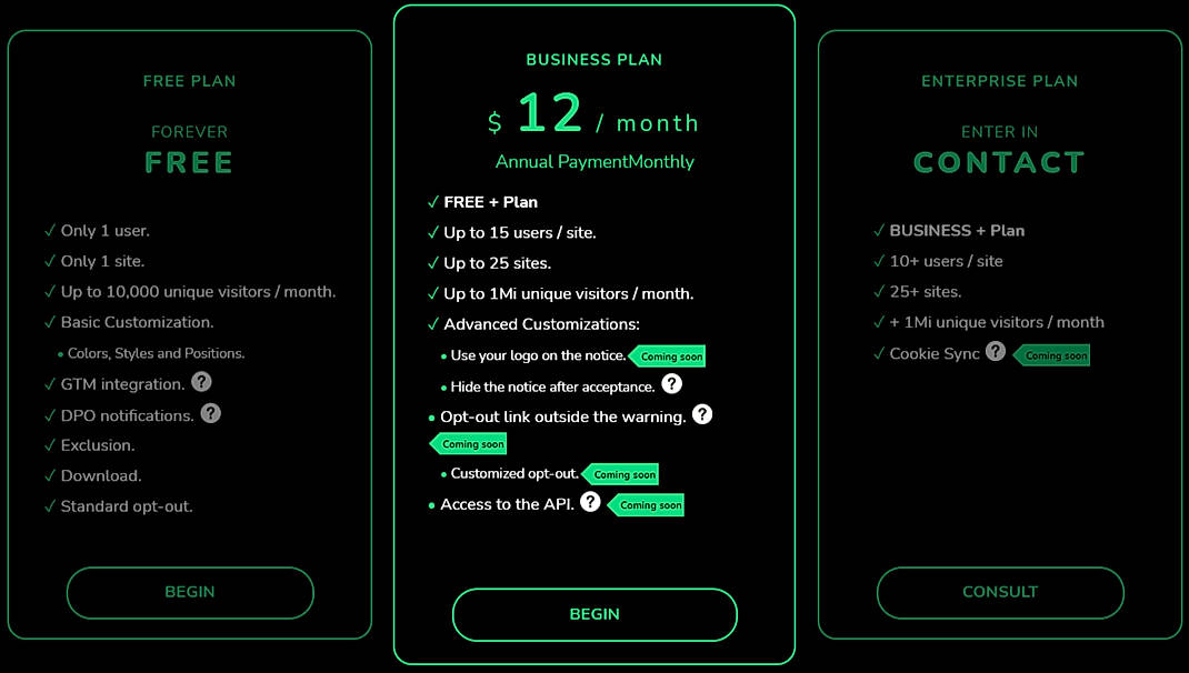 Pricing screenshot