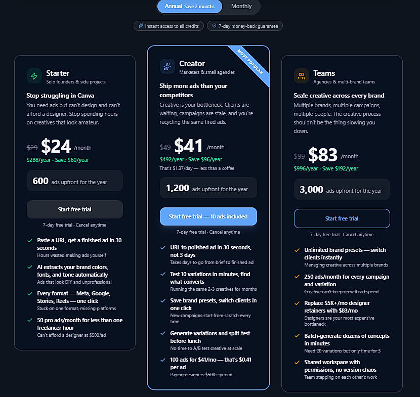 Pricing screenshot