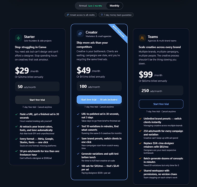 Pricing screenshot