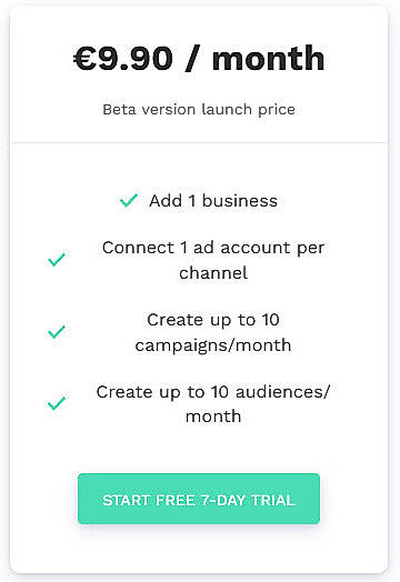 Pricing screenshot