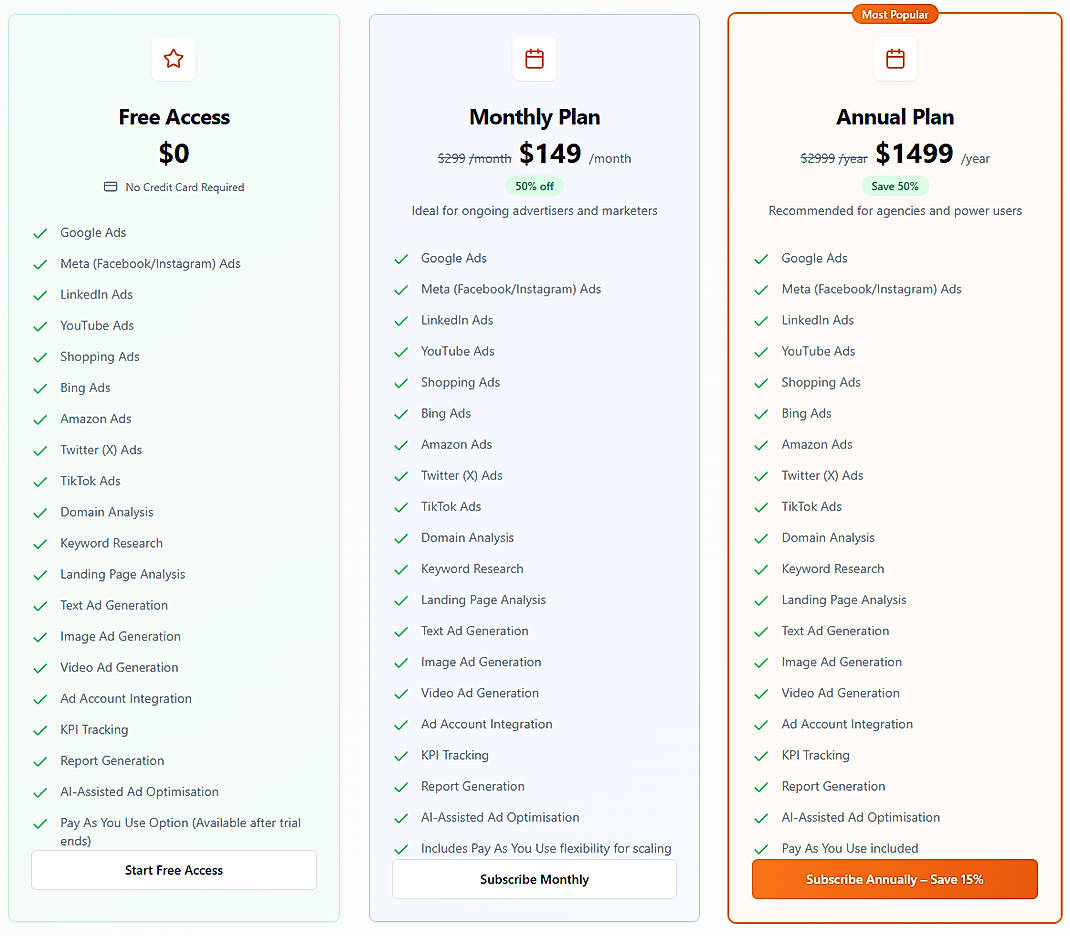 Pricing screenshot