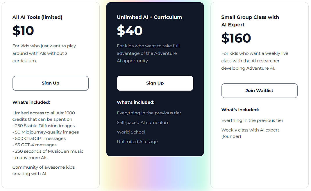 Pricing screenshot