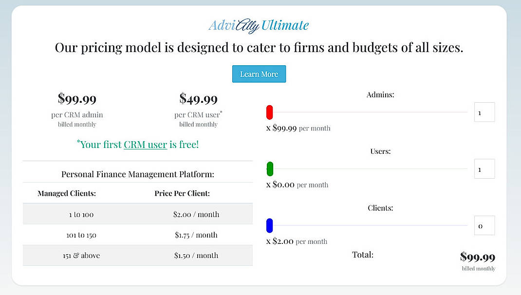 Pricing screenshot