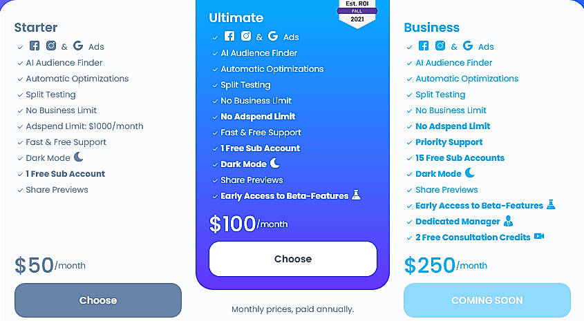 Pricing screenshot