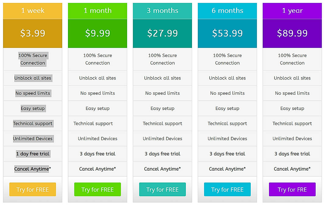 Pricing screenshot