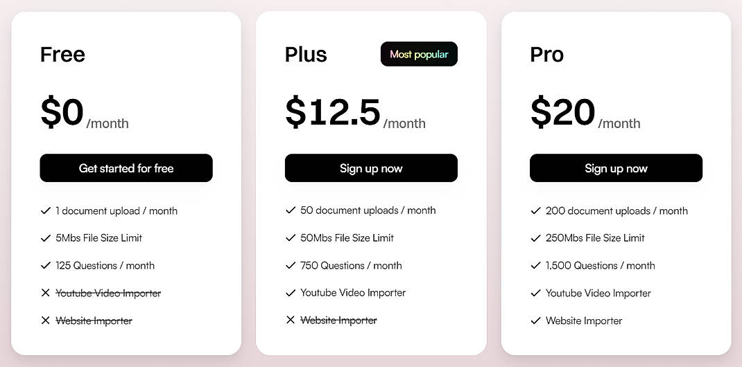 Pricing screenshot