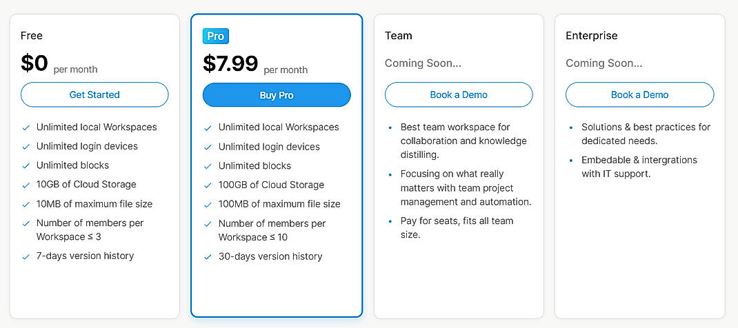 Pricing screenshot