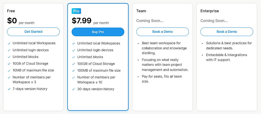 Pricing screenshot