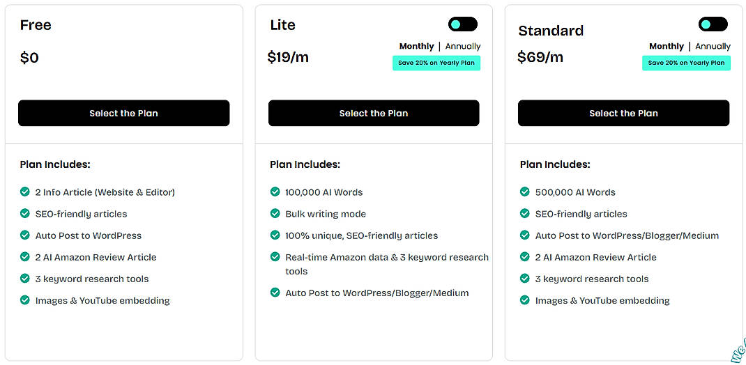 Pricing screenshot