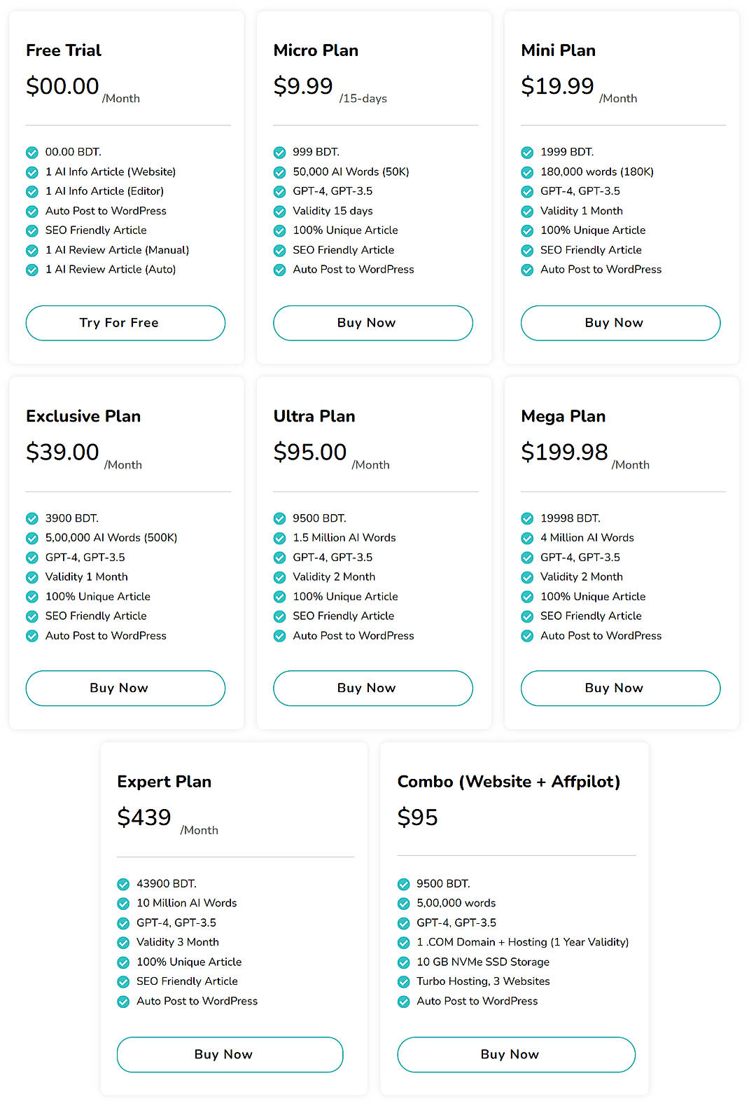 Pricing screenshot